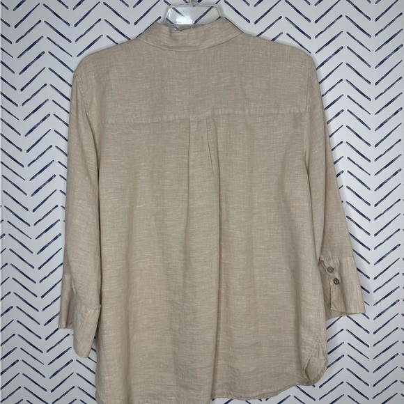 Chicos Beige No Iron™ Linen 3/4 Sleeve button down Shirt Size 12 - Picture 7 of 7